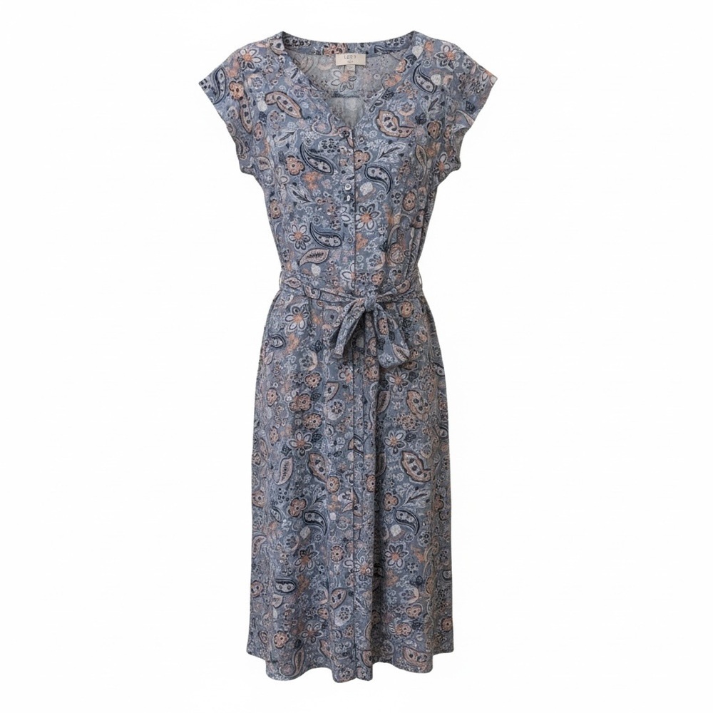 Loft blue paisley button front dress, 2P
